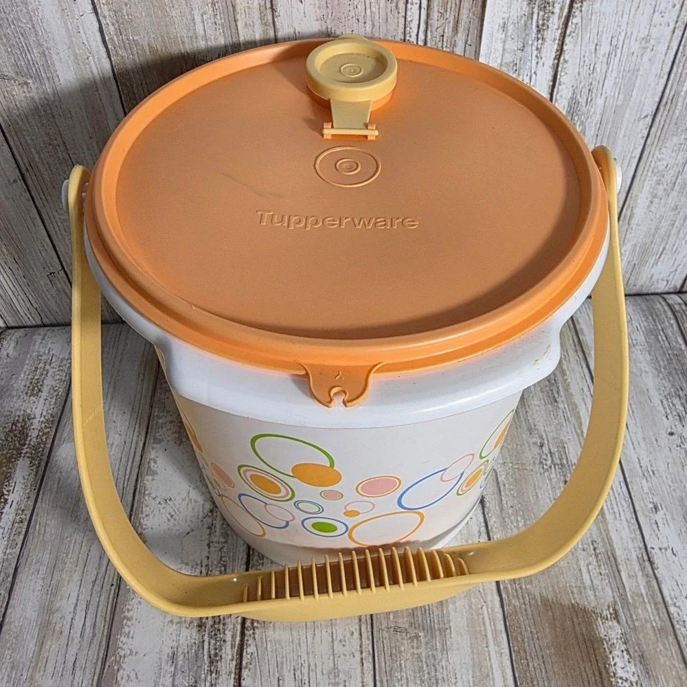 Tupperware 5L Storage Bucket Vented Lid Handle Bubble Print 4653A-1 Retro Orange - Picture 7 of 8